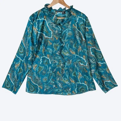 Blusa De Colección Willi Smith Estampado Cachemira 100% Seda Volantes Mujer 16 Fluida Y2K Disco Foto 1 de 4