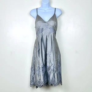 Y2K Silver Lace Satin Babydoll Slip Dress Size L Smocked Fairy Whimsigoth HOCO - Picture 1 of 9
