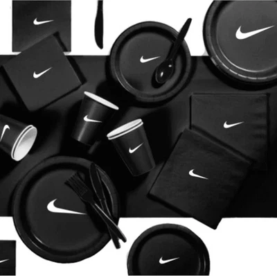 Juego de vajilla de fiesta personalizada, platos, tazas y servilletas de papel blanco y negro 60 piezas Foto 1 de 3