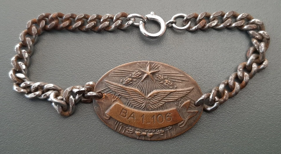 Bracelet Plaque Identité BA 1-106 Armée de l'Air WW2 Indochine ORIGINAL métal - Photo 1/3