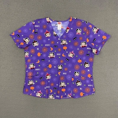 Blusa Médica Betty Boop Para Mujer Grande Púrpura Linda Halloween Enfermera Dibujos Animados Ropa de Trabajo Foto 1 de 4