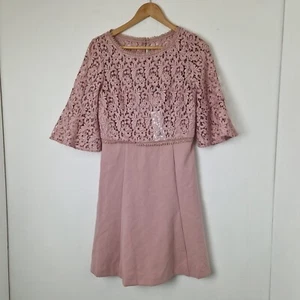 French Connection Blush Pink Whisper Ruth Lace Mix Short Sleeved Dress UK 10 - Picture 1 of 6