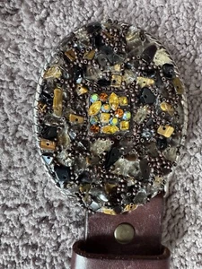 Cinturón de cuero genuino para mujer talla 30 estrás hebilla ovalada marrón occidental - Imagen 1 de 12