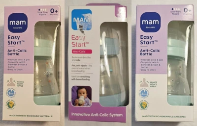 Baby Boy 3 Bottle 5-OZ MAM Anti-Colic Blue Raccoon Sailboat Slow Flow New in Box - Image 1 of 4