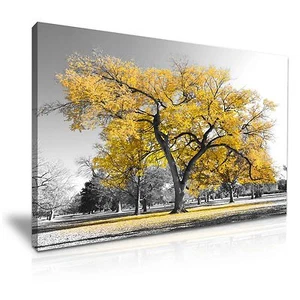 Quadro grande albero foglie gialle natura tela arte da parete stampa 76cmx50cm - Foto 1 di 1