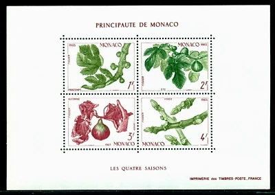 1983 The Four Seasons,fig tree branch,spring,summer,winter,Monaco,Mi.Bl.24,MNH - Image 1 of 2