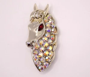 VINTAGE SIGNED CORO PEGASUS HORSE HEAD RHINESTONE AB BROOCH PIN GOLD TONE - Bild 1 von 6