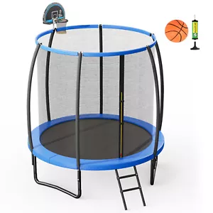 8 FT Outdoor Trampoline w/ Safety Enclosure Net w/ Zippers & Safety Buckles - Picture 1 of 10