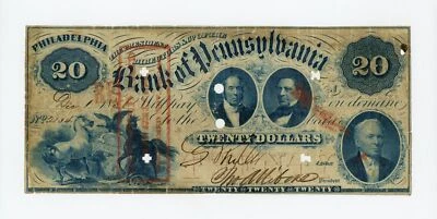 1856 $20 The Bank of Pennsylvania - Philadelphia, PENNSYLVANIA Note - Image 1 of 2