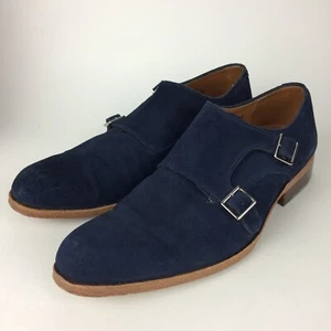 John Fluevog Monk Strap Shoes Mens 7.5 Blue Suede Twin Turbine Buckle Close - Imagen 1 de 15
