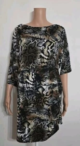 American City Wear Blouse Top Animal Pattern Cowal Neckline 3X Short Sleeve  - Picture 1 of 16