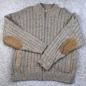 Vintage Orvis Sweater Jacket Mens Large Brown Ribbed Knit Elbow Patches USA Made - Picture 1 of 9