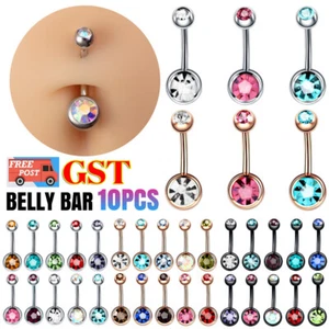 10/20 Belly Bar Navel Button Ring Surgical Steel Zirconia Body Piercing Barbell - Picture 1 of 14