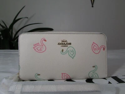Новый с Ярлыками тренер лебедь печать длинный молнии вокруг бумажник кошелек с ремешком C8384 мел мульти - Изображение 1 из 3