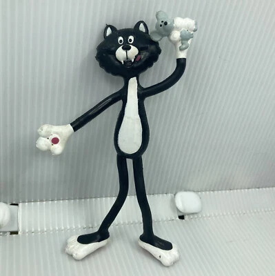 Figura de juguete de ratón gato de goma RUSS Bendy de colección 7" flexible blanco y negro años 80 Foto 1 de 3