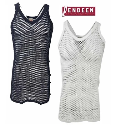 Original Pendeen Mens Premium 100% Cotton Mesh Fishnet String Vest Top V Neck  - Image 1 of 2
