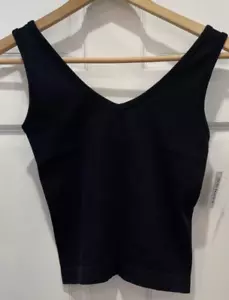 Old Navy Black Rib-Knit Seamless V-Neck Cropped Tank Top Size Large - Picture 1 of 6