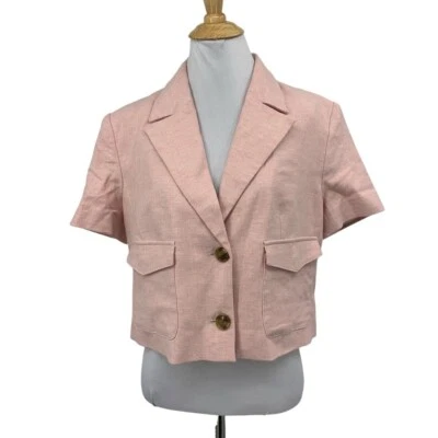 Blazer Banana Republic para mujer 8P Petite rosa mezcla de lino espiga recortado Foto 1 de 4