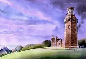 Navesink Twin Lights New Jersey James Mann Leuchtturm Aquarell Kunst Notizkarten - Bild 1 von 2