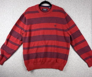 VTG Chaps Sweater Men’s XL Red Navy Striped Crewneck Classic Fit Cotton Knit - Picture 1 of 13
