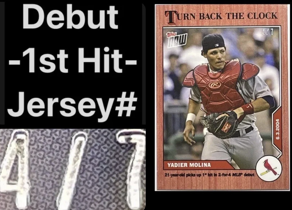 4/10 2004 Yadier Molina Debut 1st Hit Jersey Number Retro RC SSP Topps Cherry - Image 1 of 4