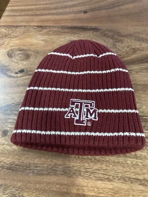 WOMENS Texas A&M Aggies Beanie Knit Skull Cap Hat MAROON/White STRIPES NEW - Image 1 of 3