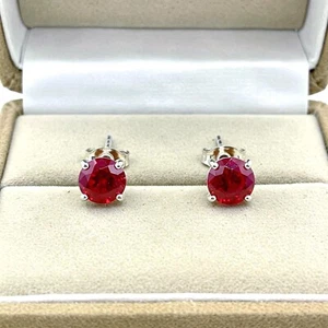 925 Argento Sterling Rubino Orecchini Rotondo Quotidiano Wear Borchie Gift per - Foto 1 di 6