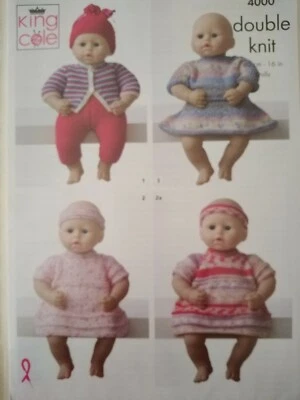 DOLLS' CLOTHES  Knitting Pattern, 8 Designs for 16" Doll, 8ply - KING COLE 4000 - Image 1 of 2