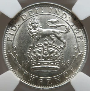 GREAT BRITAIN England 6 Pence 6P Sixpence 1926 NGC UNC Graded Silver Lion George - Picture 1 of 3