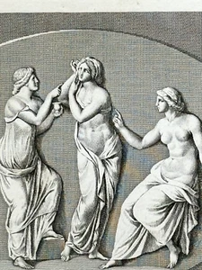 Engraving Xixth Mythology Cameo Antique Curiosa Three Graces Print Antique - Picture 1 of 4