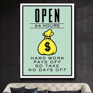 ABIERTO Monopoly Motivación Éxito Juego Trabajo Hogar Pared Decoración PÓSTER LIENZO ed2 - Imagen 1 de 5