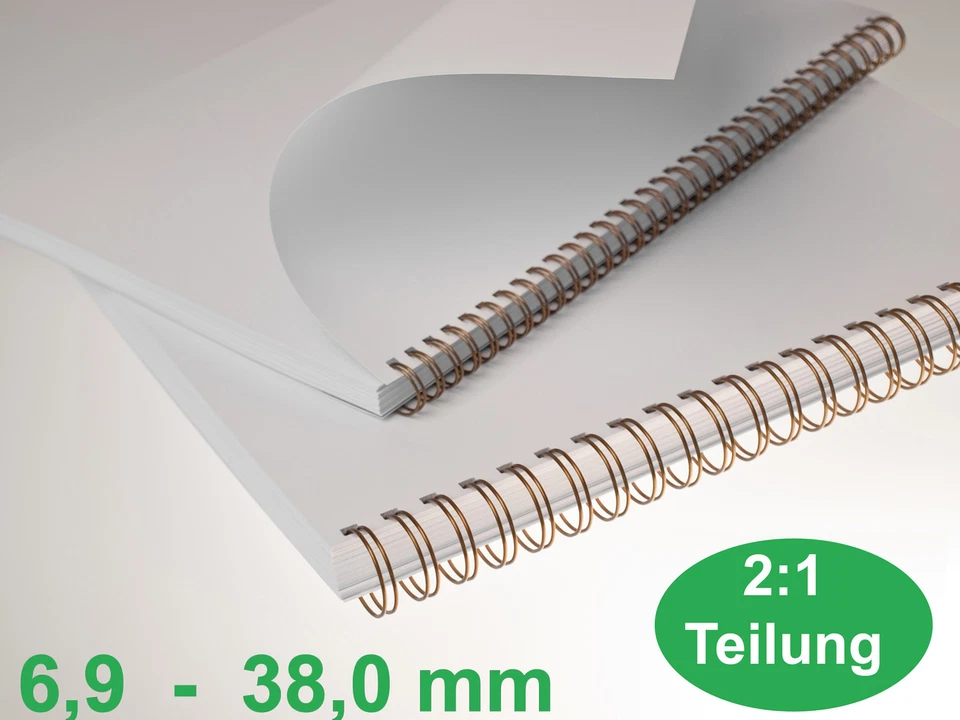 RENZ Drahtbinderücken 2 : 1 Teilung 23 Ringe / 6.9 - 38.0 mm - Farbwahl