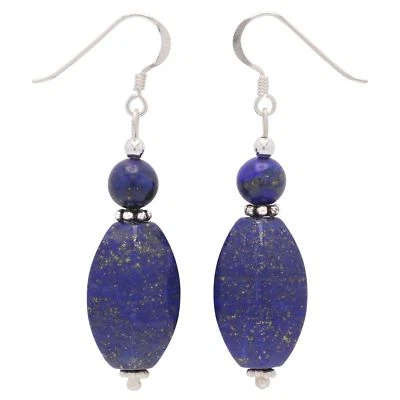 Orecchini Pendenti IN Vere Lapis-Lazuli & 925 Argento, Blu, Orecchini Donna - Immagine 1 di 3
