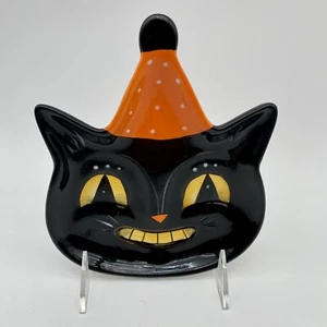 Johanna Parker Halloween Grinning Vinny Black Cat Character Plate Treat Dish - Picture 1 of 7