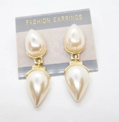 Pendientes Retro Marfil/Blanco roto Imitación Perla Tono Dorado Lágrima... #501 Foto 1 de 2