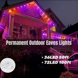 Permanent Outdoor Eaves Lights 50ft/100ft Smart RGBIC 36/72 LED Remote Control - Picture 1 of 16