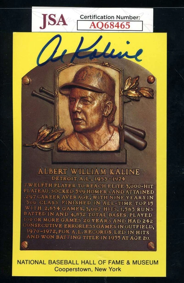 Al Kaline JSA Coa Signed Gold Hall Of Fame Plaque Autograph - Image 1 of 1