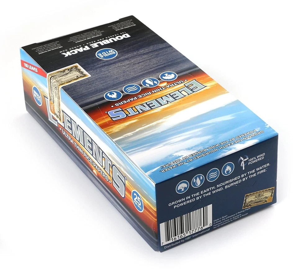 Elements Single Wide Ultra Thin Rolling Papers - Box of 25 Packs (ELCPSW)