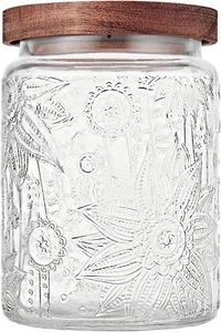 Vintage Glass Jar with Wooden Lid, 23.7 Fl Oz - Airtight Decorative Food Storage - Picture 1 of 12