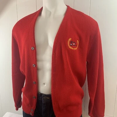 Vintage Cardigan Sweater 70s Holiday Ramblers Dad Grandpa Orlon Acrylic Knit L Foto 1 de 4