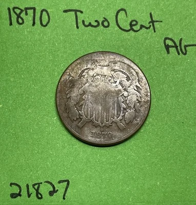 1870 Two Cent Piece AG About Good 2c US Type Coin - Image 1 of 3