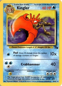Pokémon Kingler Fossil Unlimited 38/62 Uncommon Light Play LP Card Scan Vintage - Picture 1 of 2