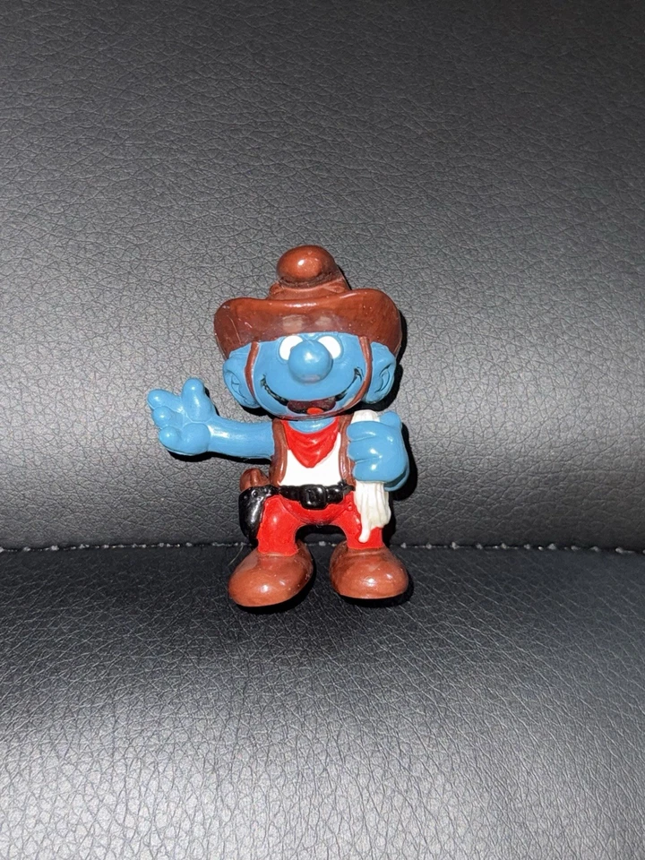 Figura PVC Pitufo Vaquero 1981 Vintage 20122 Schleich Peyo Coleccionable Foto 1 de 4