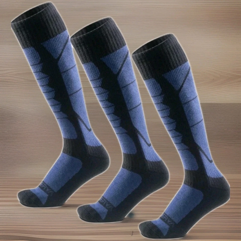 Calcetines de esquí de lana merino WEIERYA 3 pares para esquí talla X-grande unisex azul real Foto 1 de 4