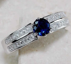 Anillo de plata esterlina maciza 925 con zafiro azul tratado y topacio talla 7 MK1-1 - Imagen 1 de 3