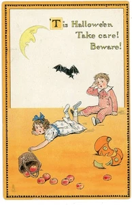 Halloween Tucks T's Halloween Take Care! Beware! Antique Card - Picture 1 of 2