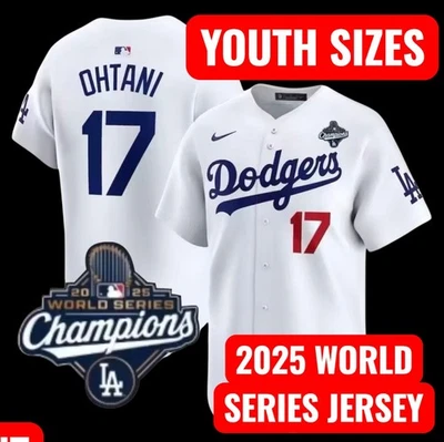 YOUTH MEDIUM Los Angeles Dodgers Shohei Ohtani  White Jersey  World Series Patch - Image 1 of 3