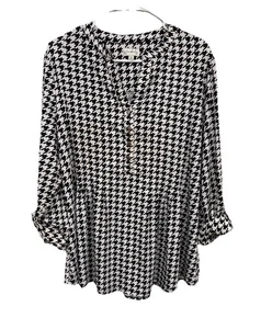 Wunderbar klassisches Hahnentritt Top Damen 2XL schwarz/weiß seidig 1/2-Knopf-Down - Bild 1 von 5