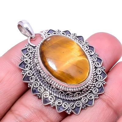 Ojo de Tigre Amarillo - Colgante Sudáfrica Bellas Artes Plata de Ley 925 1.76" P57 Foto 1 de 4