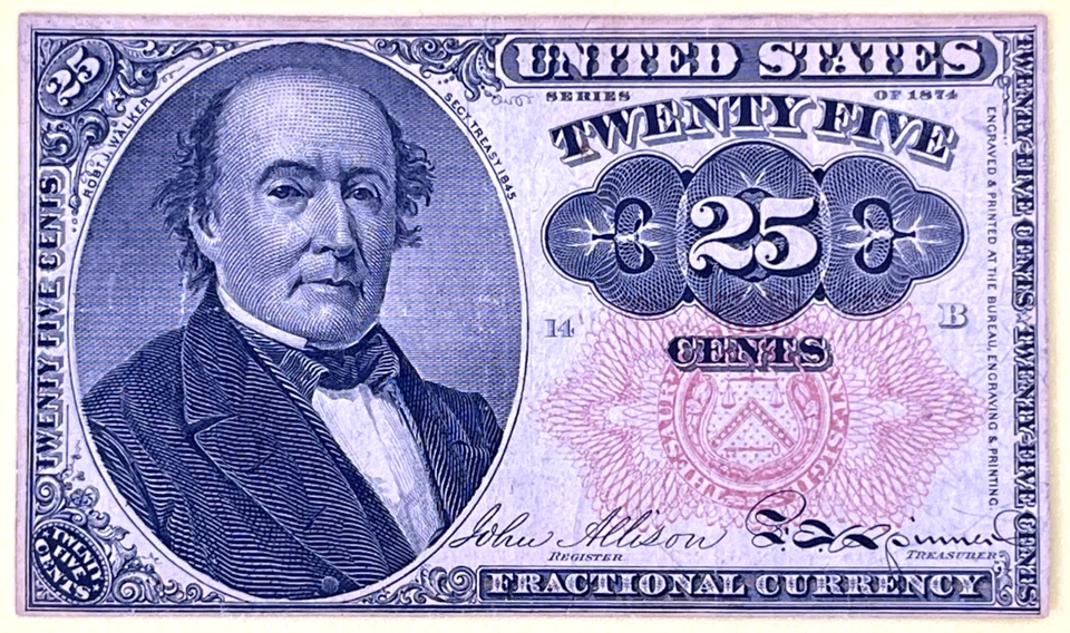 US 25 Cents Fractional Currency, 5th Issue, Fr1308, Green back XF+ - Image 1 of 4